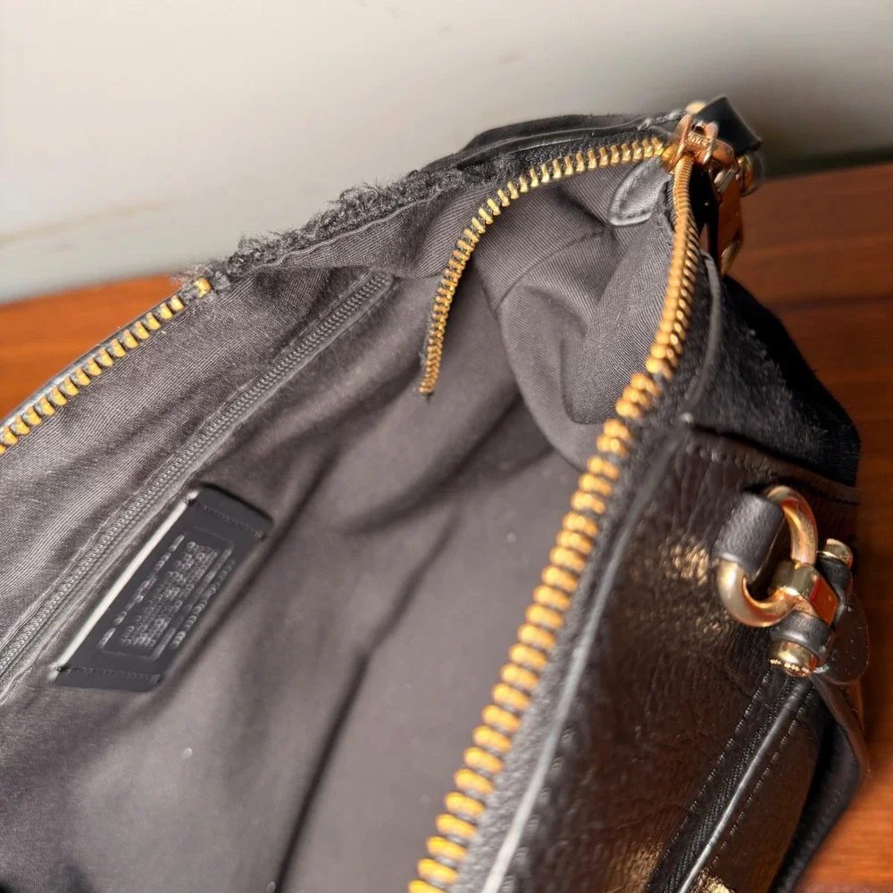 Coach Prairie Satchel Black Pebbled Leather Suede Gold F79999 Broken Zipper